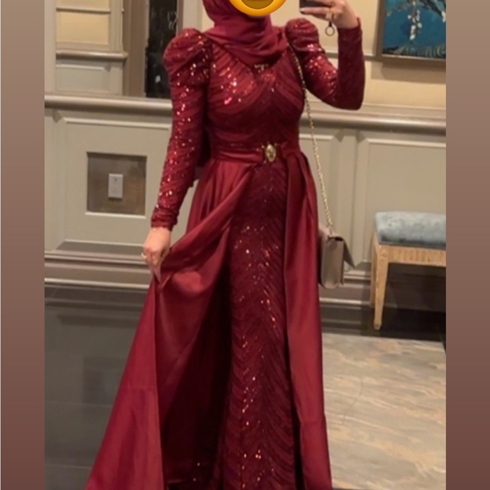 Fashion Nova Burgundy Sequin Long Sleeve Dress